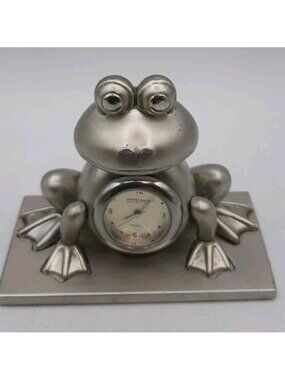 Vintage Daniel David Collection Mini Clocks Desktop Silver Colored Sitting Frog